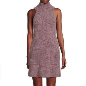 Free People OB1534052 Women's Sz M Purple Claude Mockneck Mini Knit Dress $138